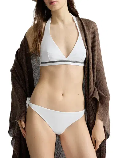 Brunello Cucinelli Women's Techno Jersey Bikini Bottoms with Monili - White | Thumbnail 2