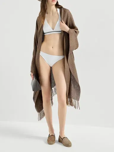 Brunello Cucinelli Women's Techno Jersey Bikini Bottoms with Monili - White | Thumbnail 5