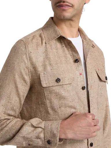 Isaia Men's Herringbone Donegal Overshirt - Medium Beige - Size XXL | Thumbnail 6 Isaia Men's Herringbone Donegal Overshirt - Medium Beige - Size XXL | Thumbnail 6