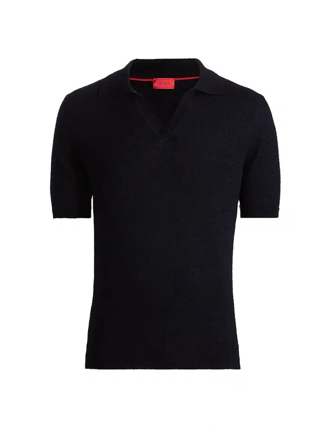 Men's Cashmere-Silk Terry Polo Shirt - Dark Blue