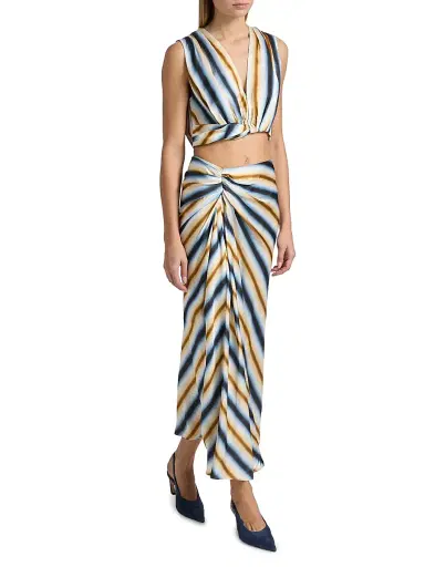 A.L.C. Women's Jean Striped Satin Midi-Skirt - Tahoe Blue Milk Chocolate - Size 14 | Thumbnail 2