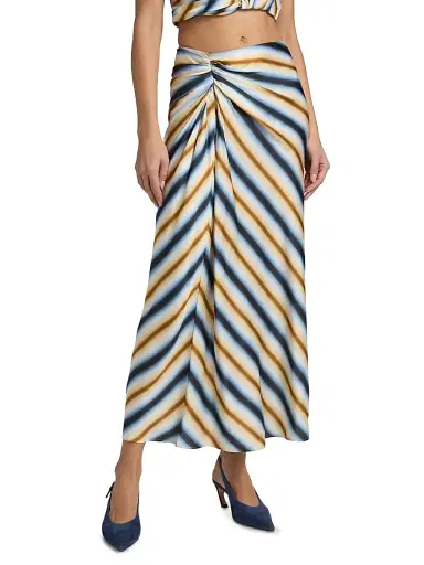 A.L.C. Women's Jean Striped Satin Midi-Skirt - Tahoe Blue Milk Chocolate - Size 14 | Thumbnail 3