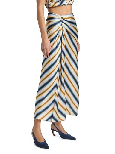 A.L.C. Women's Jean Striped Satin Midi-Skirt - Tahoe Blue Milk Chocolate - Size 14 | Thumbnail 4