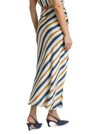 A.L.C. Women's Jean Striped Satin Midi-Skirt - Tahoe Blue Milk Chocolate - Size 14 | Thumbnail 5