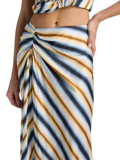 A.L.C. Women's Jean Striped Satin Midi-Skirt - Tahoe Blue Milk Chocolate - Size 14 | Thumbnail 6