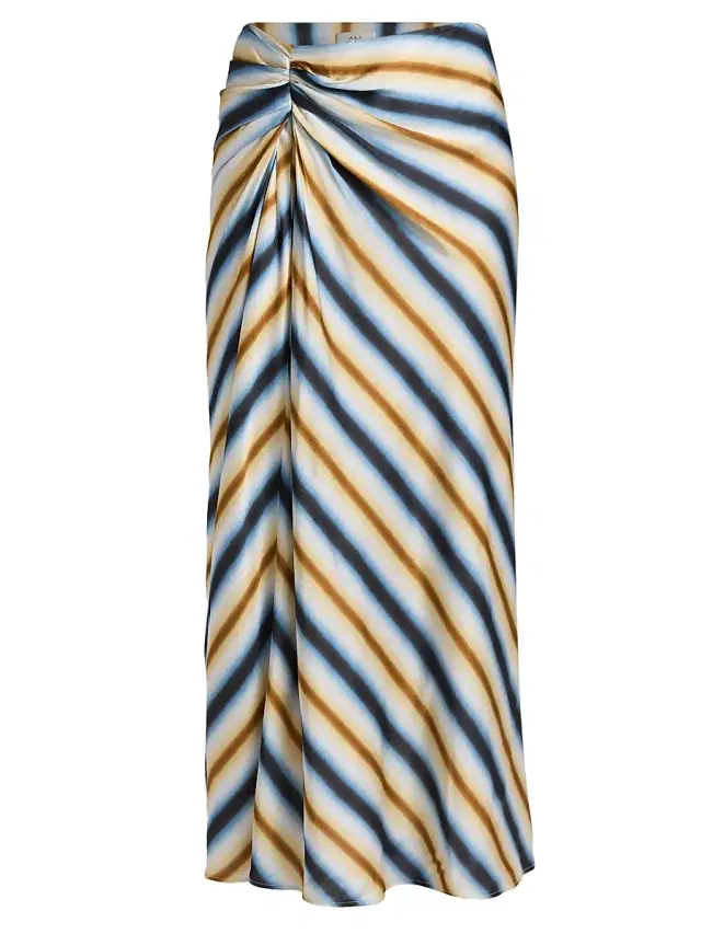 Women's Jean Striped Satin Midi-Skirt - Tahoe Blue Milk Chocolate