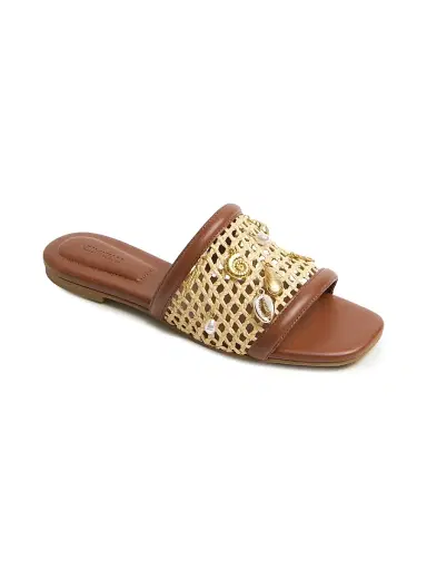 Simkhai Women's Caspian Charm-Embellished Netted-Raffia Flat Sandals - Sequoia Natural - Size 10 | Thumbnail 2