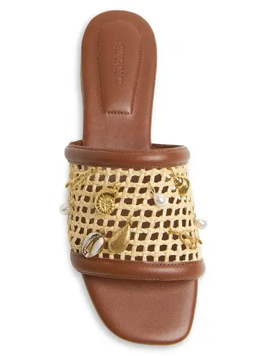 Simkhai Women's Caspian Charm-Embellished Netted-Raffia Flat Sandals - Sequoia Natural - Size 10 | Thumbnail 3