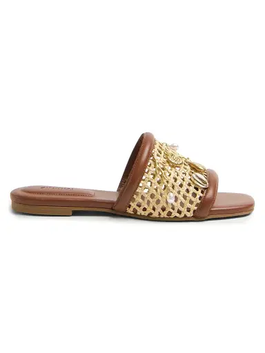 Simkhai Women's Caspian Charm-Embellished Netted-Raffia Flat Sandals - Sequoia Natural - Size 10 | Thumbnail 1