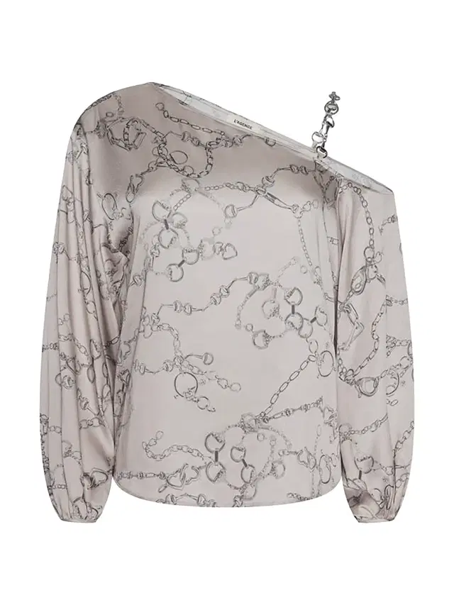L'AGENCE Women's Asami Chain Printed One-Shoulder Blouse - Soft Macadamia Heart Chain
