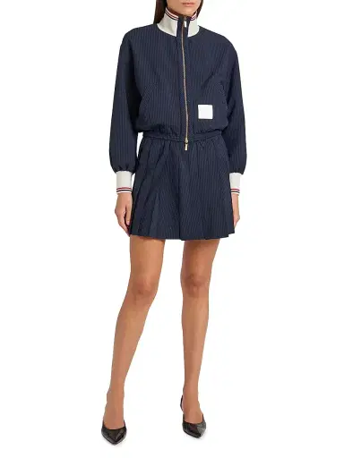 Thom Browne Women's Wool Seersucker Track Jacket - Navy | Thumbnail 2