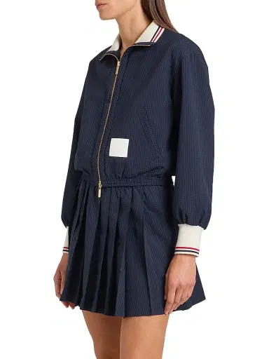 Thom Browne Women's Wool Seersucker Track Jacket - Navy | Thumbnail 4