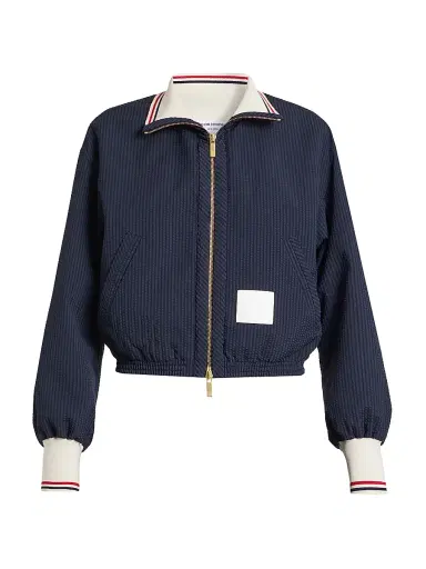 Thom Browne Women's Wool Seersucker Track Jacket - Navy | Thumbnail 1