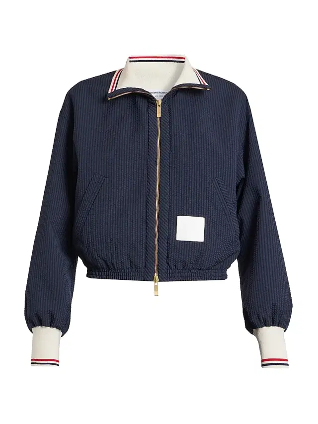Women's Wool Seersucker Track Jacket - Navy