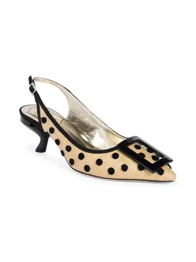 Roger Vivier Women's Virgule 55MM Dotted Slingback Pumps - Crema Chiaro Nero | Thumbnail 2 Roger Vivier Women's Virgule 55MM Dotted Slingback Pumps - Crema Chiaro Nero | Thumbnail 2