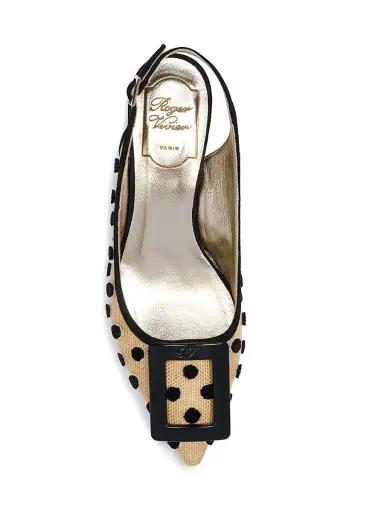 Roger Vivier Women's Virgule 55MM Dotted Slingback Pumps - Crema Chiaro Nero | Thumbnail 4 Roger Vivier Women's Virgule 55MM Dotted Slingback Pumps - Crema Chiaro Nero | Thumbnail 4
