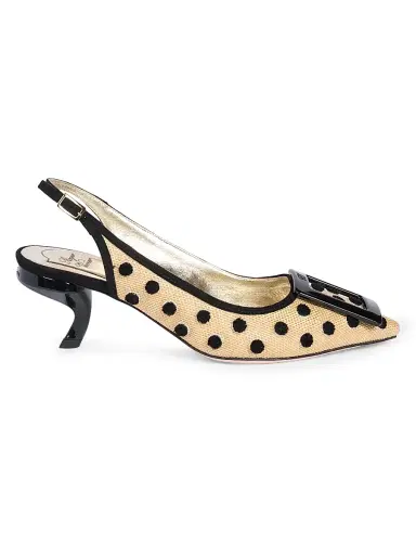 Roger Vivier Women's Virgule 55MM Dotted Slingback Pumps - Crema Chiaro Nero | Thumbnail 1 Roger Vivier Women's Virgule 55MM Dotted Slingback Pumps - Crema Chiaro Nero | Thumbnail 1