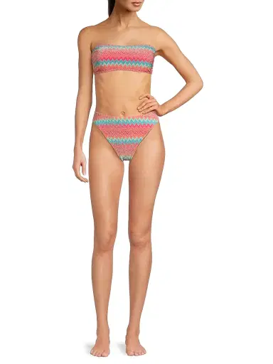 BEACH RIOT Women's Kelsey Metallic Chevron Bandeau Bikini Top - Strawberry Ice Chevron - Size Large | Thumbnail 2