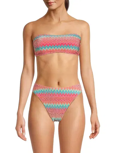 BEACH RIOT Women's Kelsey Metallic Chevron Bandeau Bikini Top - Strawberry Ice Chevron - Size Large | Thumbnail 3