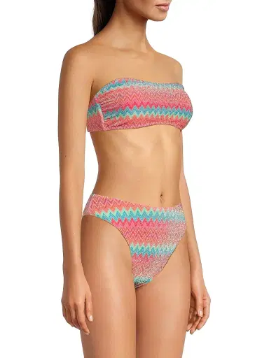 BEACH RIOT Women's Kelsey Metallic Chevron Bandeau Bikini Top - Strawberry Ice Chevron - Size Large | Thumbnail 4