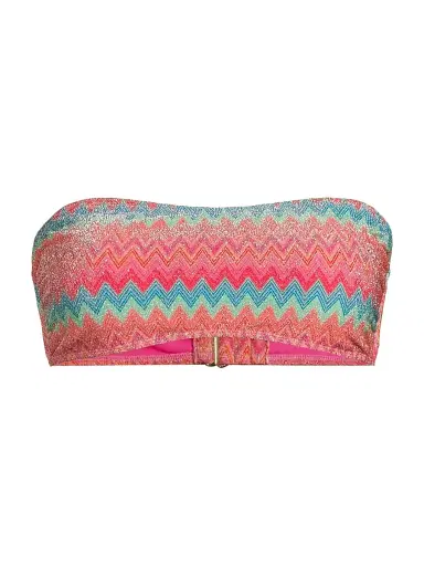 BEACH RIOT Women's Kelsey Metallic Chevron Bandeau Bikini Top - Strawberry Ice Chevron - Size Large | Thumbnail 1
