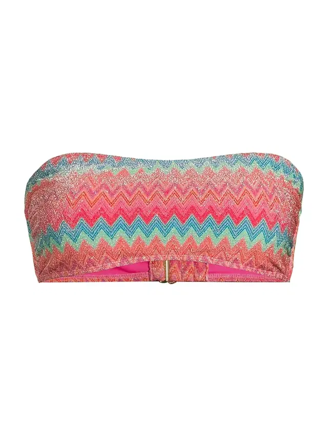 Beach Riot Women's Kelsey Metallic Chevron Bandeau Bikini Top - Strawberry Ice Chevron