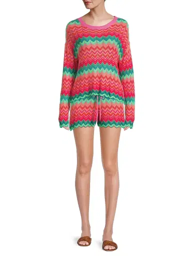 BEACH RIOT Women's Balboa Chevron Knit Shorts - Strawberry Ice Chevron - Size XL | Thumbnail 2