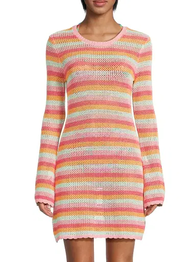 BEACH RIOT Women's Libbi Striped Cotton-Blend Mini-Sweaterdress - Guava Jelly Crochet - Size Large | Thumbnail 3 BEACH RIOT Women's Libbi Striped Cotton-Blend Mini-Sweaterdress - Guava Jelly Crochet - Size Large | Thumbnail 3