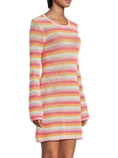 BEACH RIOT Women's Libbi Striped Cotton-Blend Mini-Sweaterdress - Guava Jelly Crochet - Size Large | Thumbnail 4 BEACH RIOT Women's Libbi Striped Cotton-Blend Mini-Sweaterdress - Guava Jelly Crochet - Size Large | Thumbnail 4