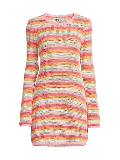 BEACH RIOT Women's Libbi Striped Cotton-Blend Mini-Sweaterdress - Guava Jelly Crochet - Size Large | Thumbnail 1 BEACH RIOT Women's Libbi Striped Cotton-Blend Mini-Sweaterdress - Guava Jelly Crochet - Size Large | Thumbnail 1