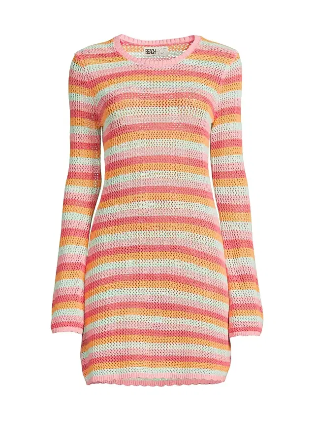 Beach Riot Women's Libbi Striped Cotton-Blend Mini-Sweaterdress - Guava Jelly Crochet
