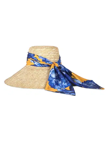Eugenia Kim Women's Mirabel Scarf-Trim Straw Sun Hat | Thumbnail 1 Eugenia Kim Women's Mirabel Scarf-Trim Straw Sun Hat | Thumbnail 1