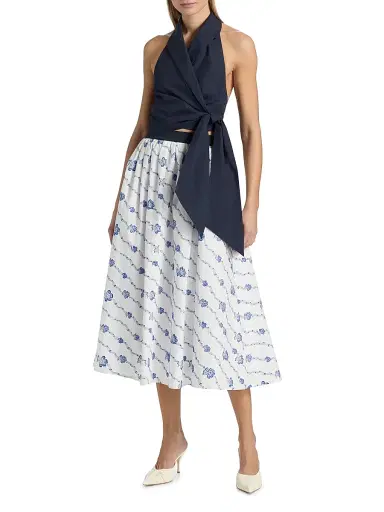 Rosie Assoulin Women's Halterneck Cotton Wrap Top - Navy | Thumbnail 2