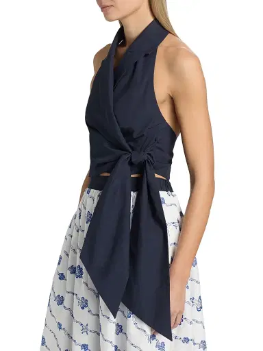 Rosie Assoulin Women's Halterneck Cotton Wrap Top - Navy | Thumbnail 4