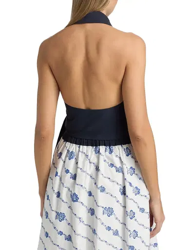Rosie Assoulin Women's Halterneck Cotton Wrap Top - Navy | Thumbnail 5