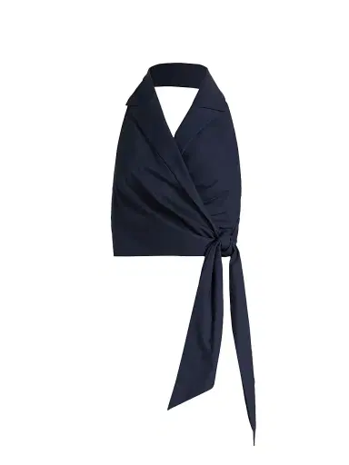 Rosie Assoulin Women's Halterneck Cotton Wrap Top - Navy | Thumbnail 1