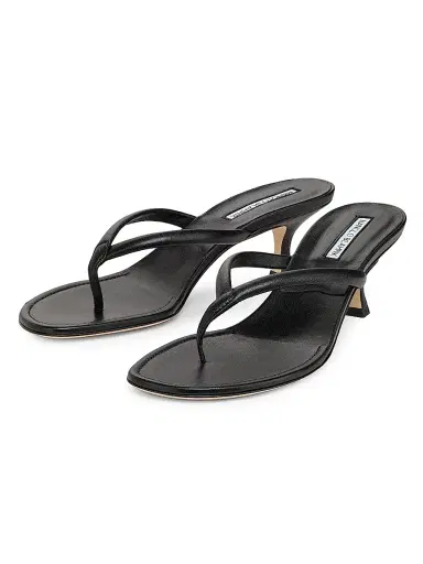 Manolo Blahnik Women's Paterno 50MM Leather Thong Sandals - Black - Size 11 | Thumbnail 2