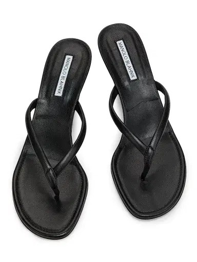 Manolo Blahnik Women's Paterno 50MM Leather Thong Sandals - Black - Size 11 | Thumbnail 4