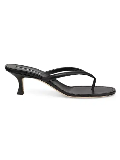 Manolo Blahnik Women's Paterno 50MM Leather Thong Sandals - Black - Size 11 | Thumbnail 1