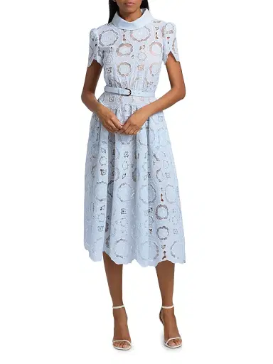 Self-Portrait Women's Floral Lace A-Line Midi-Dress - Blue - Size 8 | Thumbnail 3