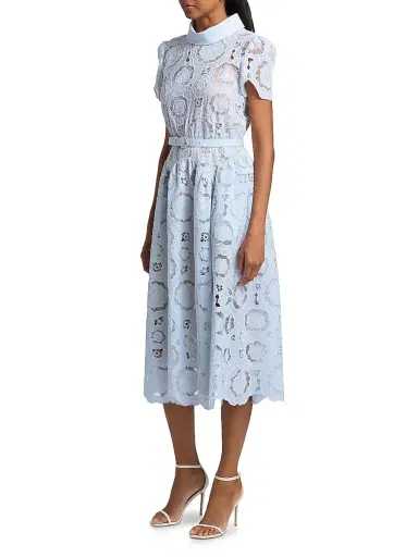 Self-Portrait Women's Floral Lace A-Line Midi-Dress - Blue - Size 8 | Thumbnail 4