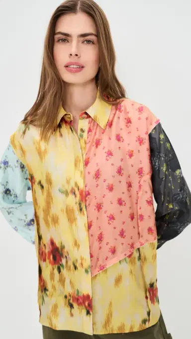 Ganni Multi Printed Silk Twill Long Sleeve Shirt Iced Aqua | Thumbnail 2