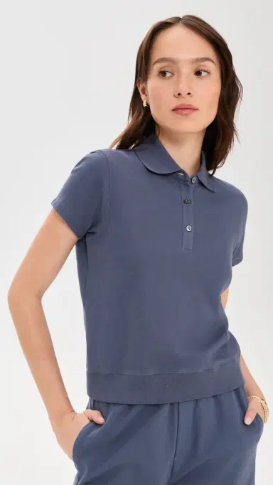 ATM Anthony Thomas Melillo Pique Polo Top Dusk Blue M | Thumbnail 2