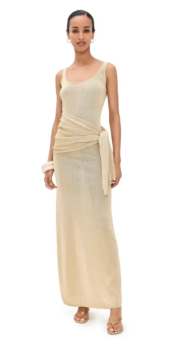 Aria etallic Knitted axi Dress Gold