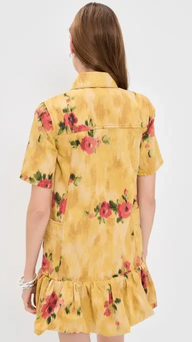 GANNI Print Peplum Mini Dress Vibrant Yellow | Thumbnail 3 GANNI Print Peplum Mini Dress Vibrant Yellow | Thumbnail 3