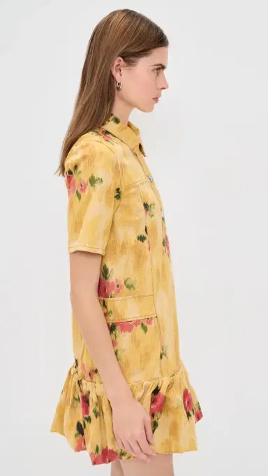 GANNI Print Peplum Mini Dress Vibrant Yellow | Thumbnail 4 GANNI Print Peplum Mini Dress Vibrant Yellow | Thumbnail 4