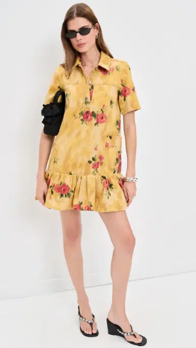GANNI Print Peplum Mini Dress Vibrant Yellow | Thumbnail 5 GANNI Print Peplum Mini Dress Vibrant Yellow | Thumbnail 5