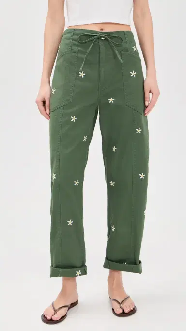 DAZE Villa Drawstring Pants Bronze Green Daisy | Thumbnail 2 DAZE Villa Drawstring Pants Bronze Green Daisy | Thumbnail 2