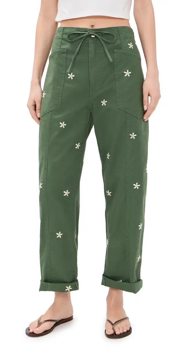 Villa Drawstring Pants Bronze Green Daisy