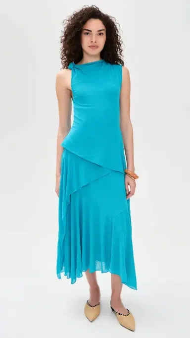GANNI Marl Mesh Draped Knot Dress River Blue | Thumbnail 2 GANNI Marl Mesh Draped Knot Dress River Blue | Thumbnail 2